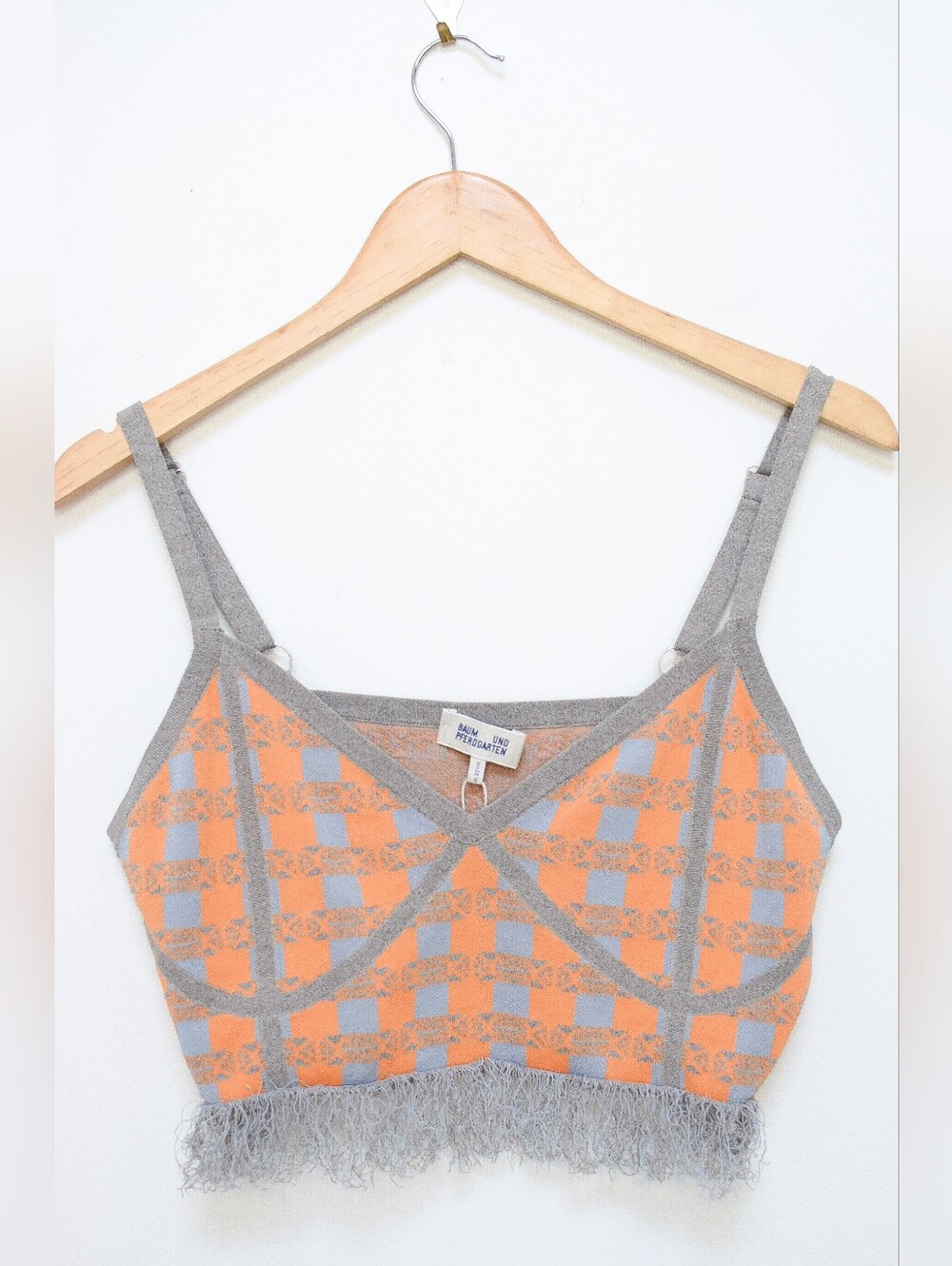 NEW Baum und Pferdgarten Cypres Gingham Fringe Tank Top Crop Orange Blue Size L - Picture 4 of 10
